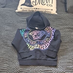 Versace Childs Black Hoodie with Rainbow Medusa Graphic Size 3T